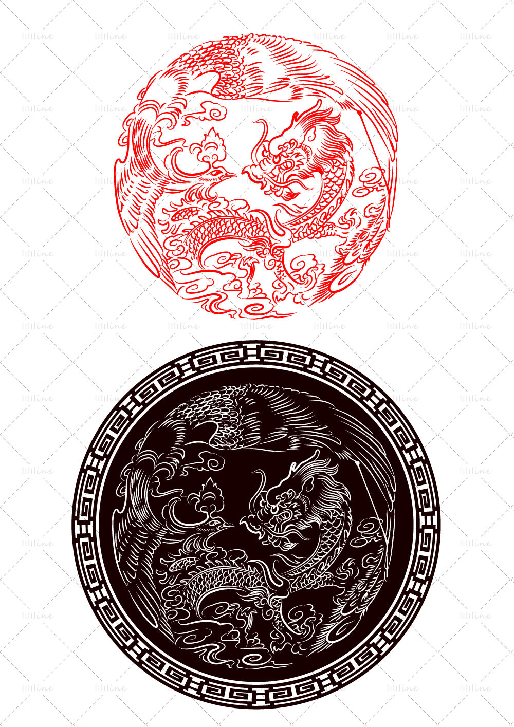 Drachen Phönix totem tattoo pattern vi eps pdf