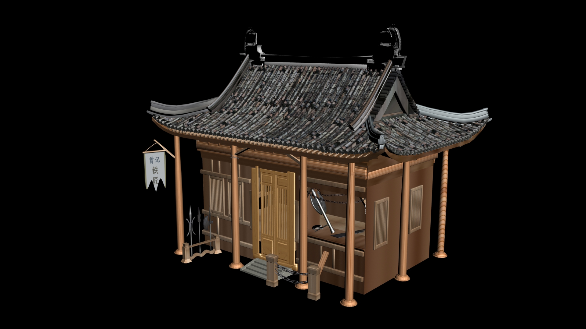 中国古代武器店铺铁匠铺3d模型