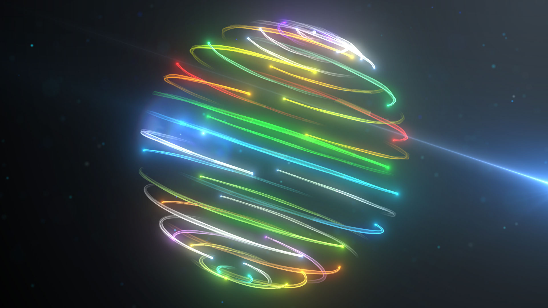 Affichage de logo d'animation sphérique de rayons colorés