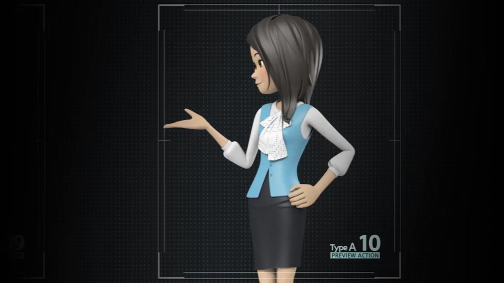 Dibujos animados tridimensionales de negocios niña intérprete animación