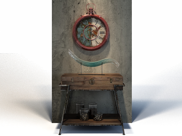 Old Bathroom Wall Clock and  Wash Basin 3d model