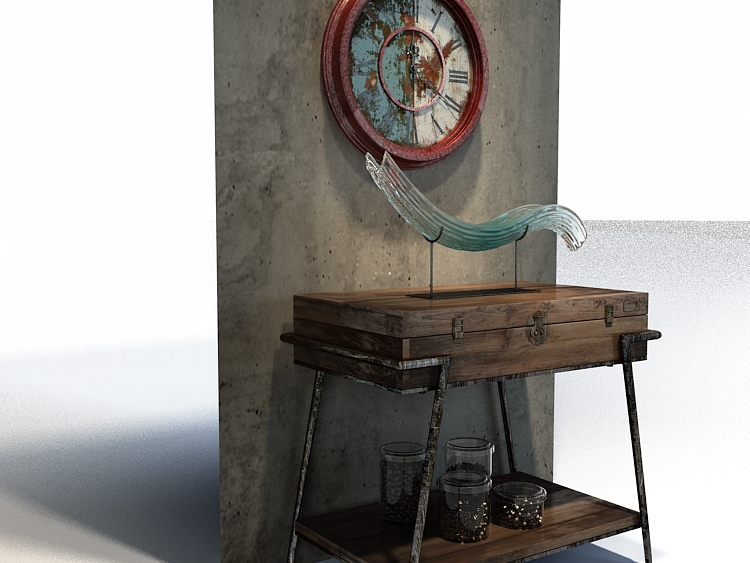 古いバスルームの壁時計と洗面器の3Dモデル