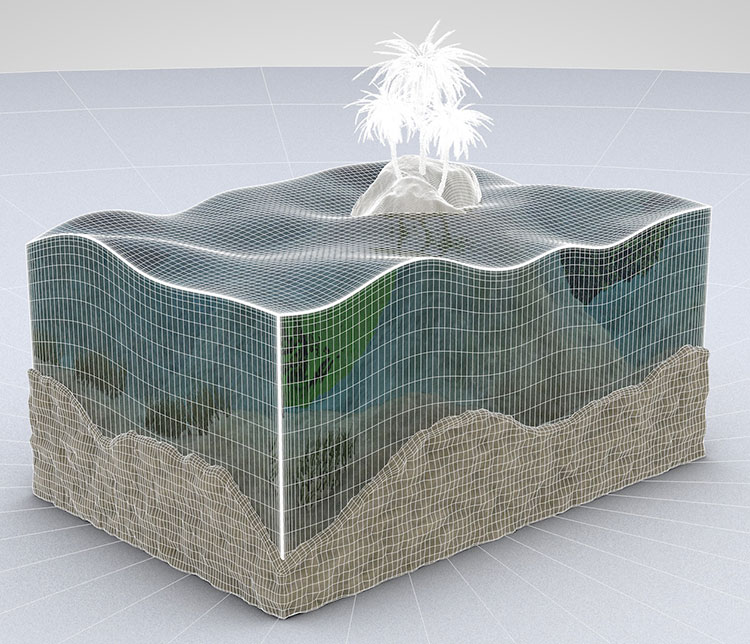 Estructura en capas de la corteza terrestre paisaje modelo 3d