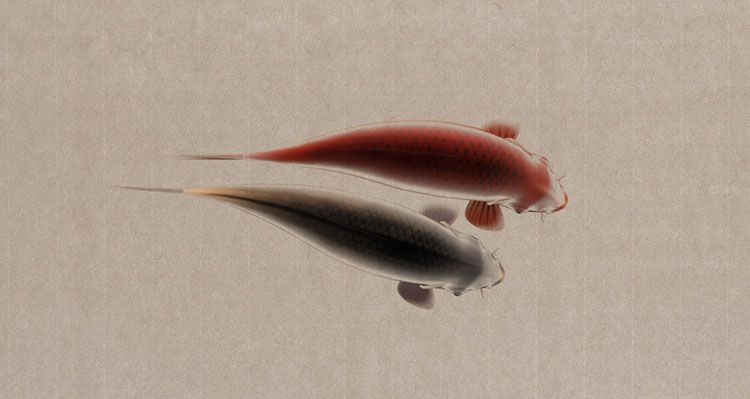 Peinture chinoise de poisson style animation modèle 3d rigged animé