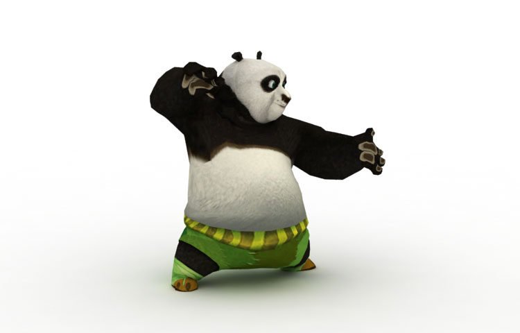 Kong fu panda drak bojovník po útoku nízká poly vystrojená animovaná animace