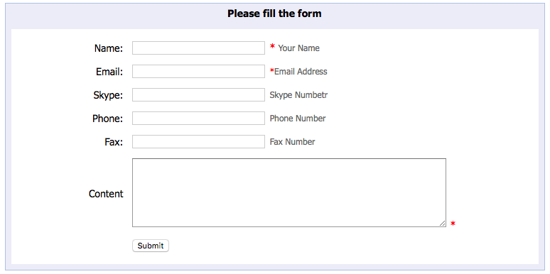 Tabela de formulários do livro de visitas php
