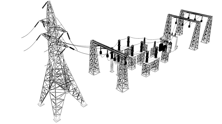 High voltage power station Power Grid 3d model