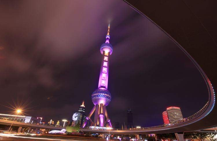 Oosterse Pearl TV Tower Night Scape Overpass Lujiazui Lamplight