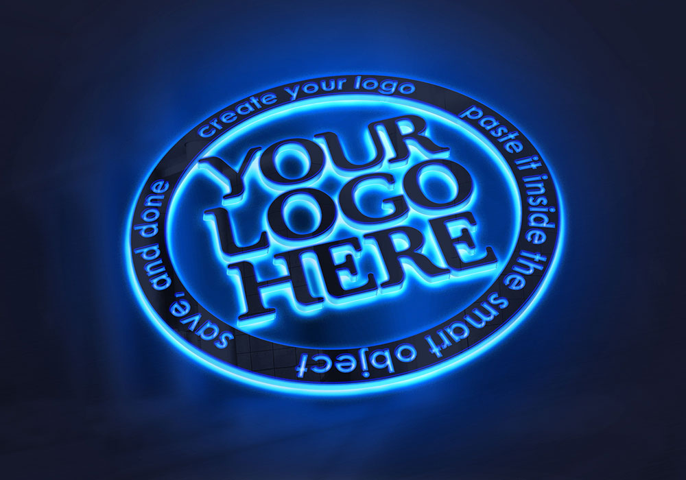podsvícený logo mockup photoshop psd