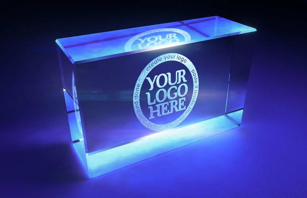 水晶激光立方体Logo智能贴图样机