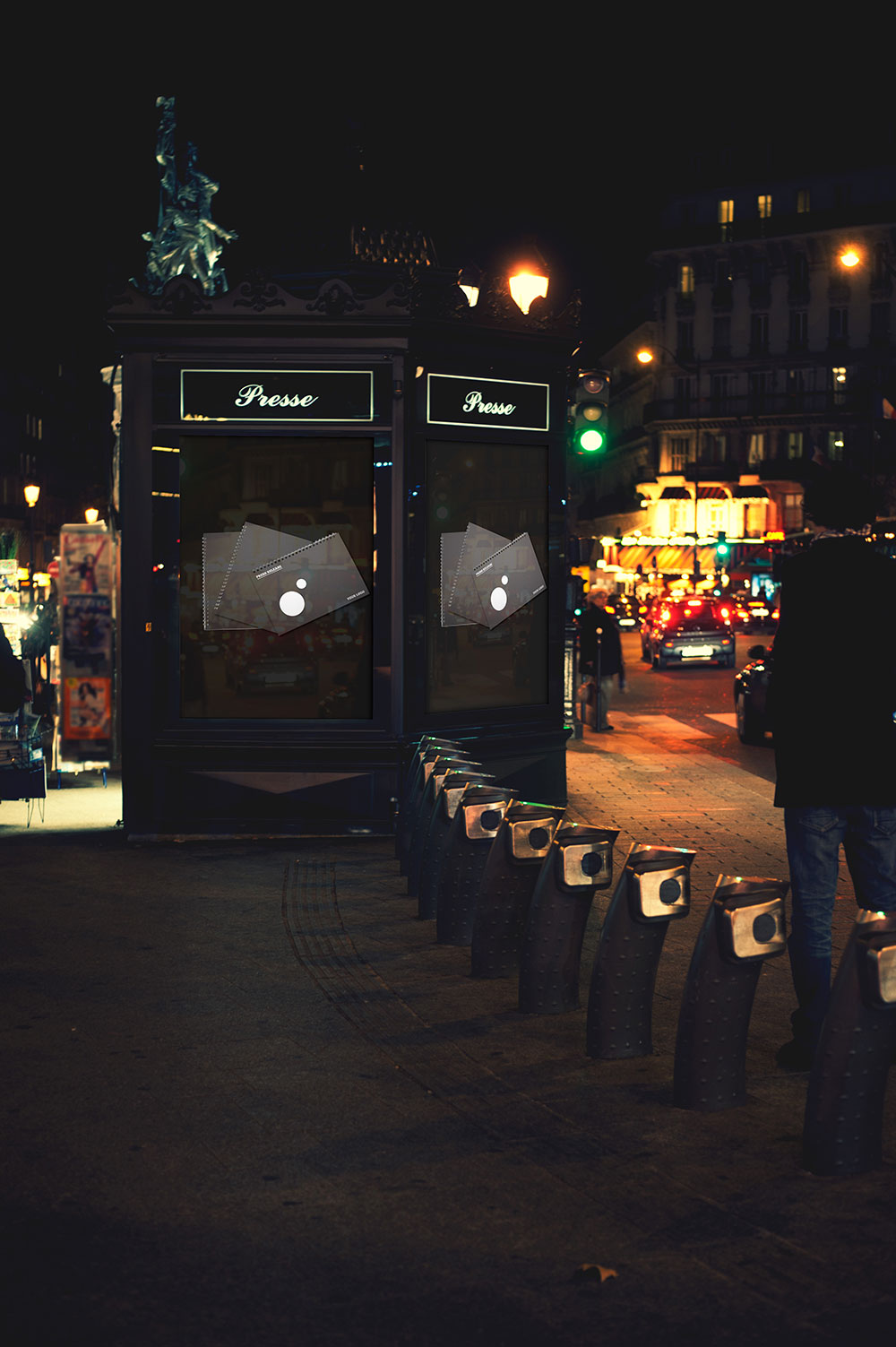 kiosque bus photorealistic cartaz maquete noite photoshop psd