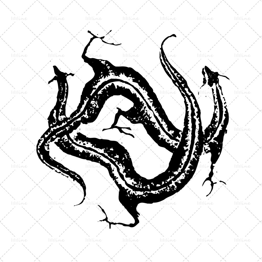 古代中国抽象两条龙中国图腾纹身图案 totem tattoo pattern vi eps pdf