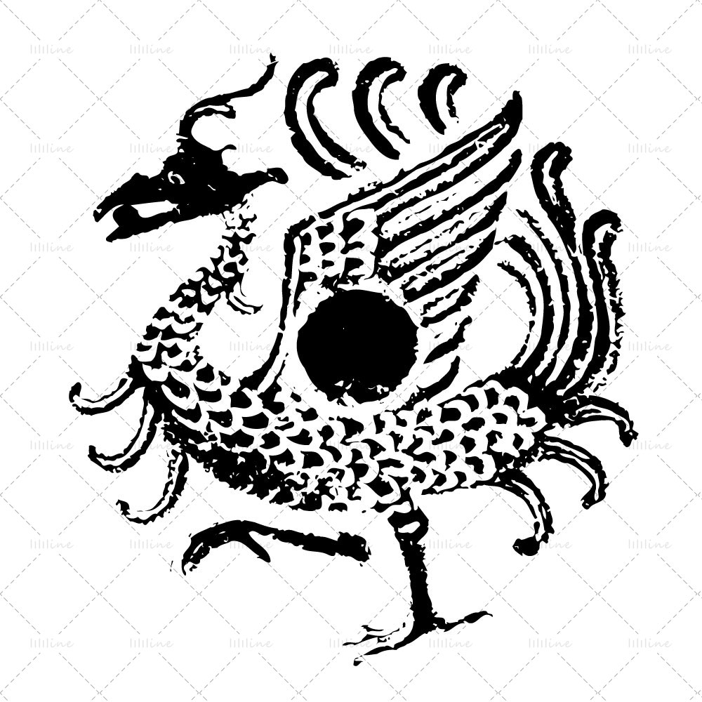 Oude Vermiljoenvogel zhuque totem tattoo pattern vi eps pdf