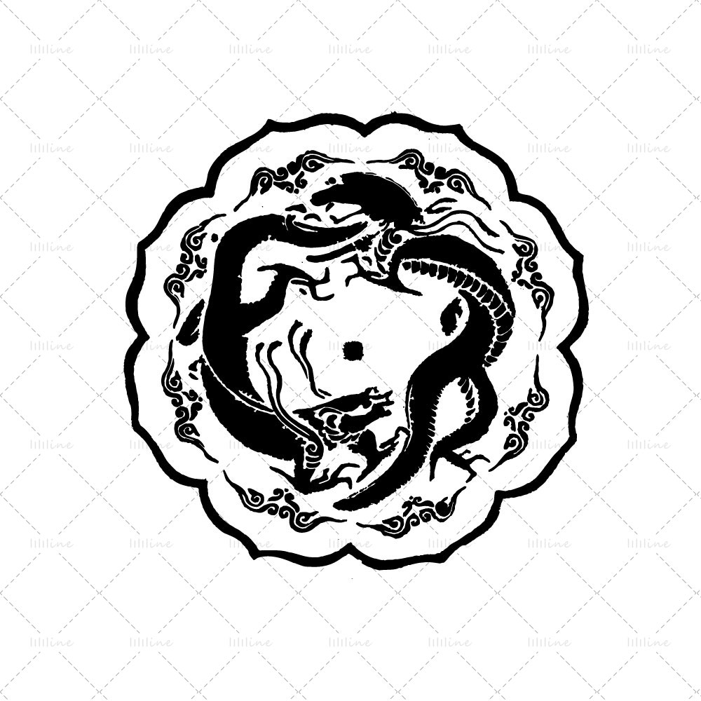 China ancient 2 dragon totem tattoo pattern vi eps pdf
