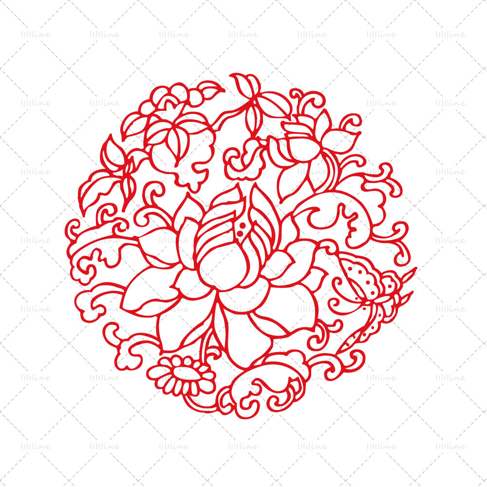 Circular china lotus totem tattoo pattern vi eps pdf