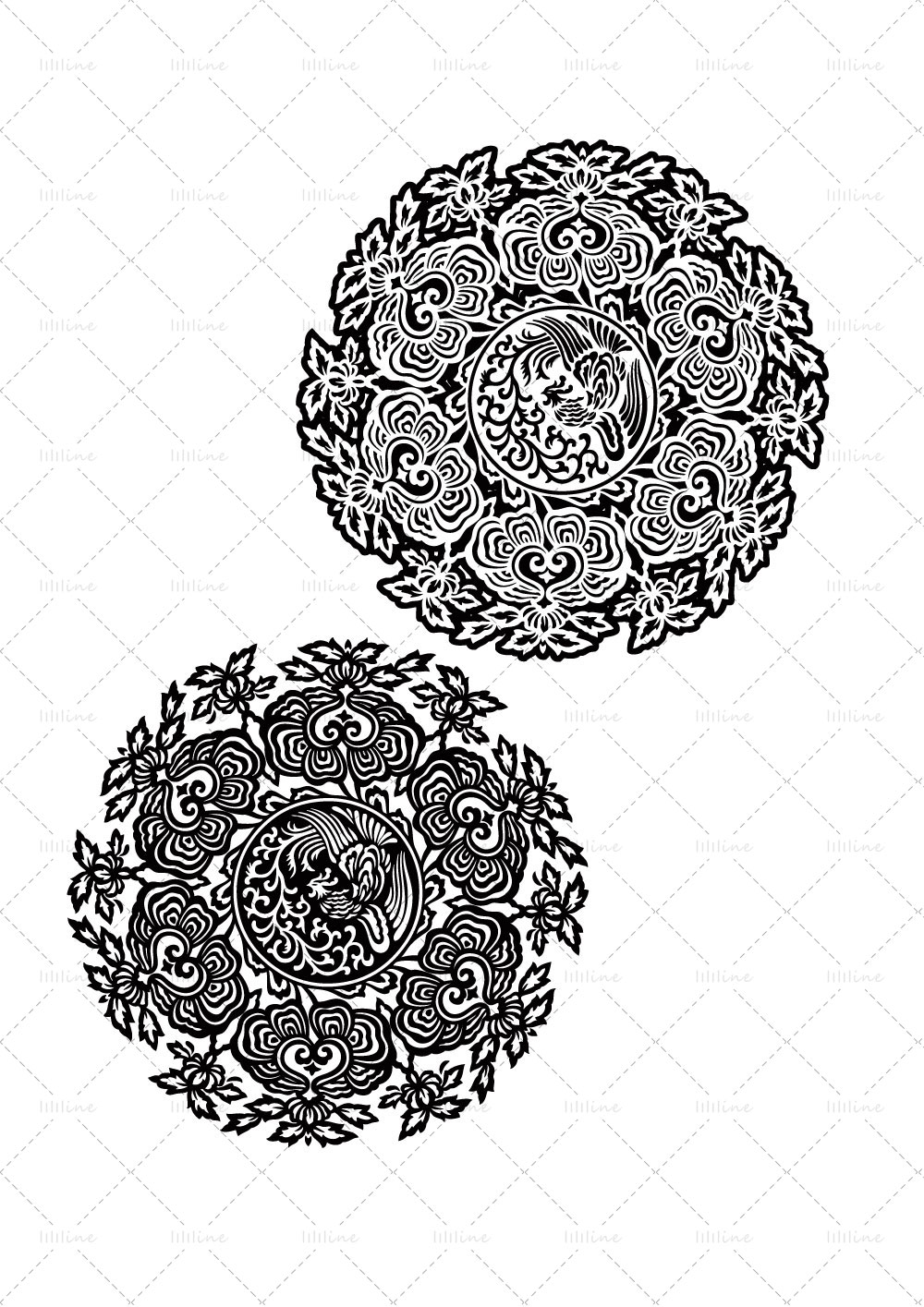 kruhový phoenix ruyi lotus totem tattoo pattern vi eps pdf
