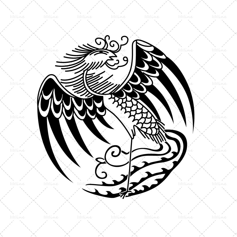 圆凤凰中国图腾纹身图案 totem tattoo pattern vi eps pdf