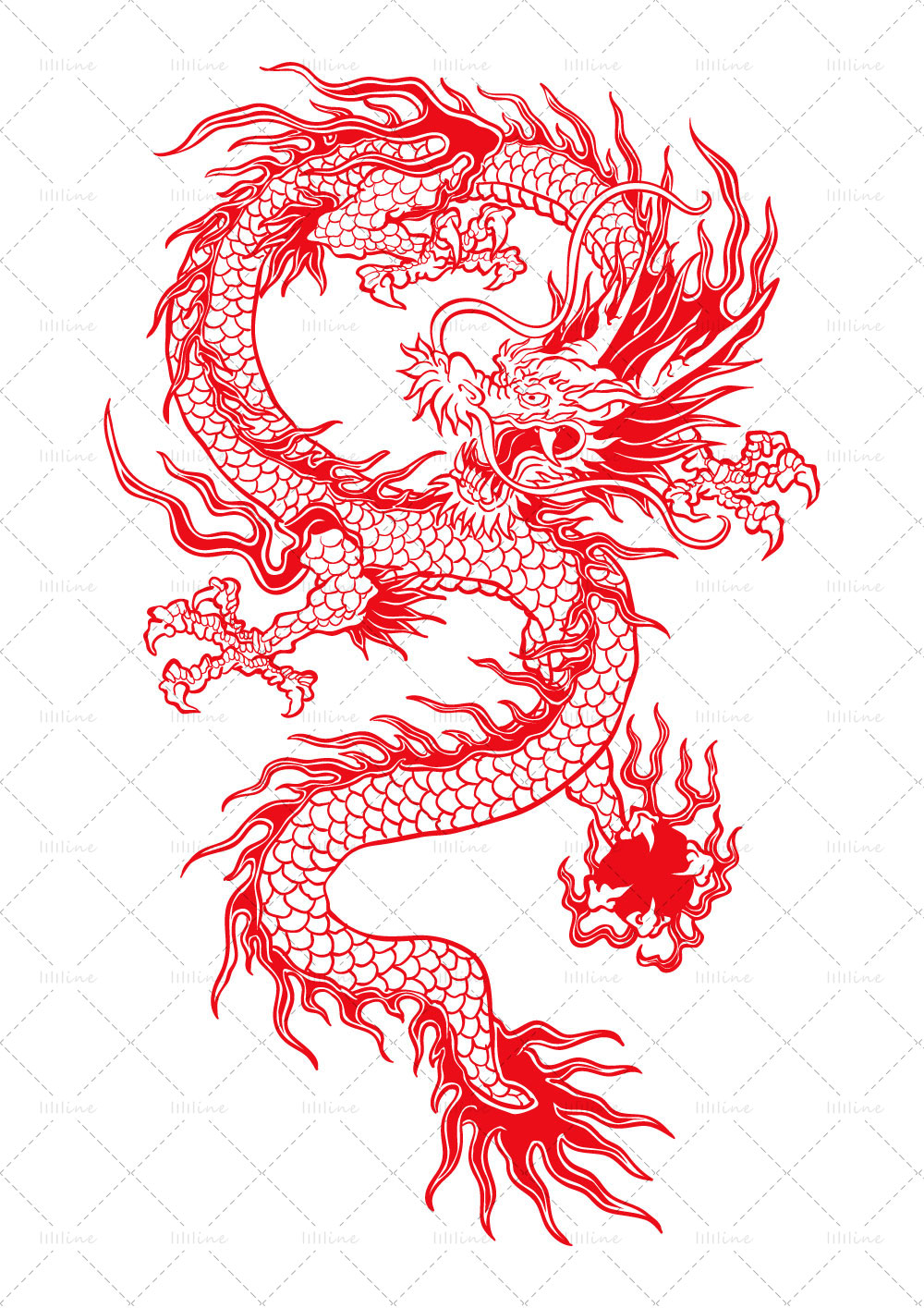 龙与球中国图腾纹身图案 totem tattoo pattern vi eps pdf