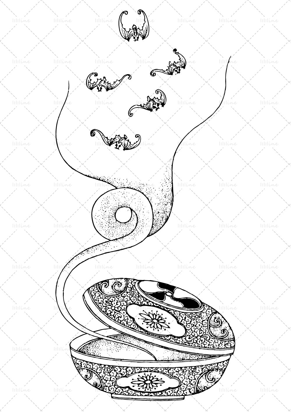 cinq chauves-souris wu fu il il totem tattoo pattern vi eps pdf