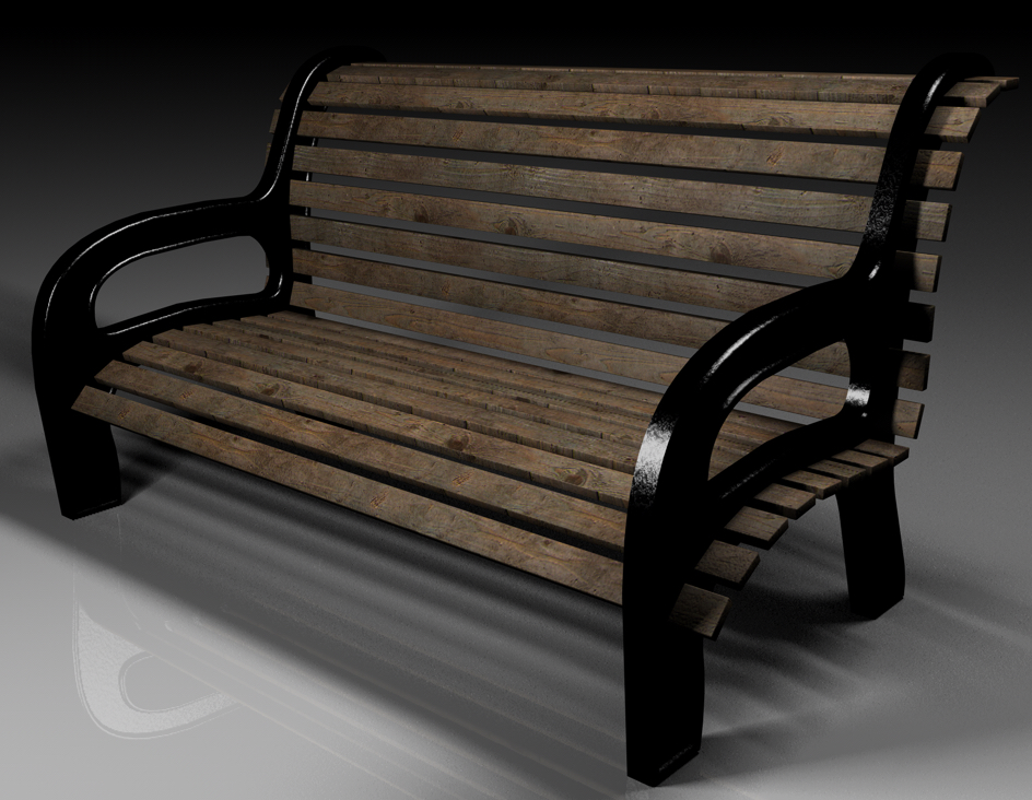 3D model of rest long wooden chair in park social place