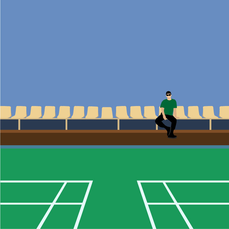 Blauw groen Toon tennisbaan karakter vector