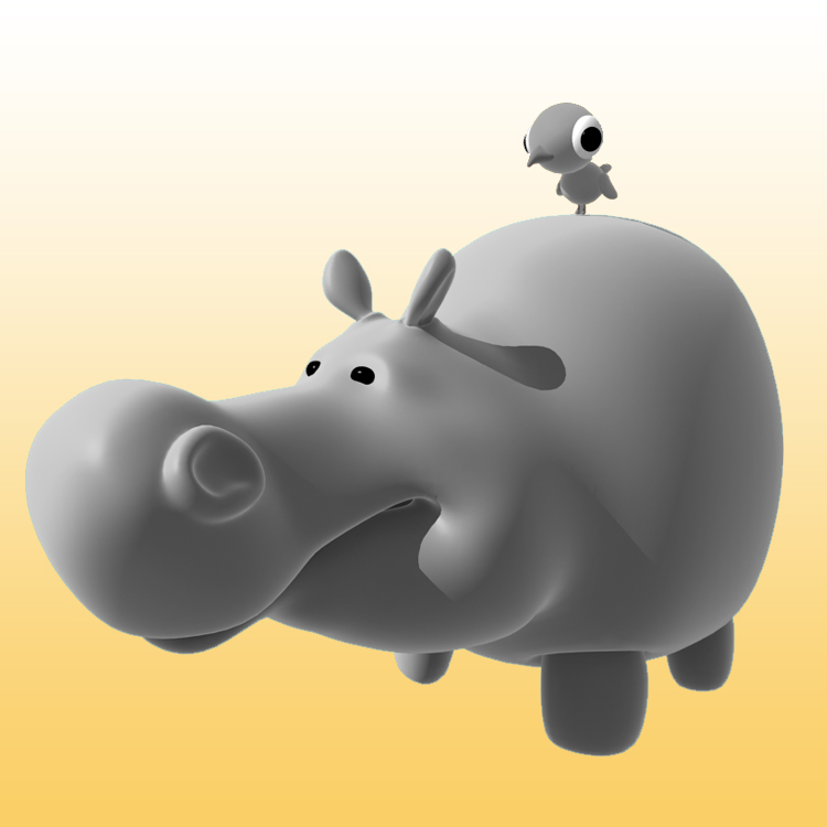 (动物类--0033)3D卡通小河马模型