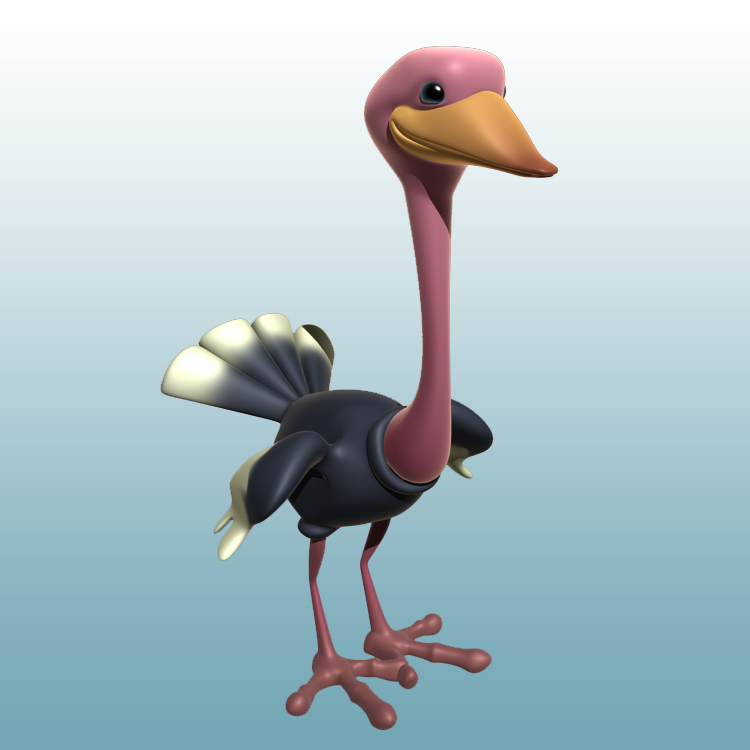 Ostrich Cartoon 3D Model Animal