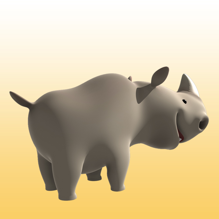 Çizgi Film Gergedanı 3D Modeli (Hayvanlar - 0030)