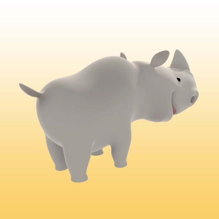 Çizgi Film Gergedanı 3D Modeli (Hayvanlar - 0030)