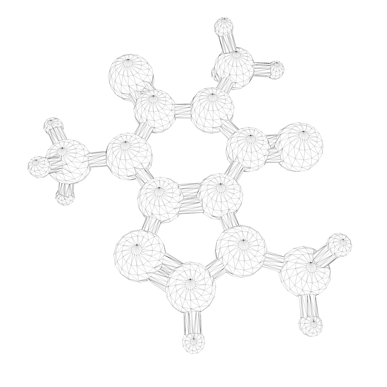 Cafeïne C8H10N4O2 Moleculaire structuur 3D-printmodel