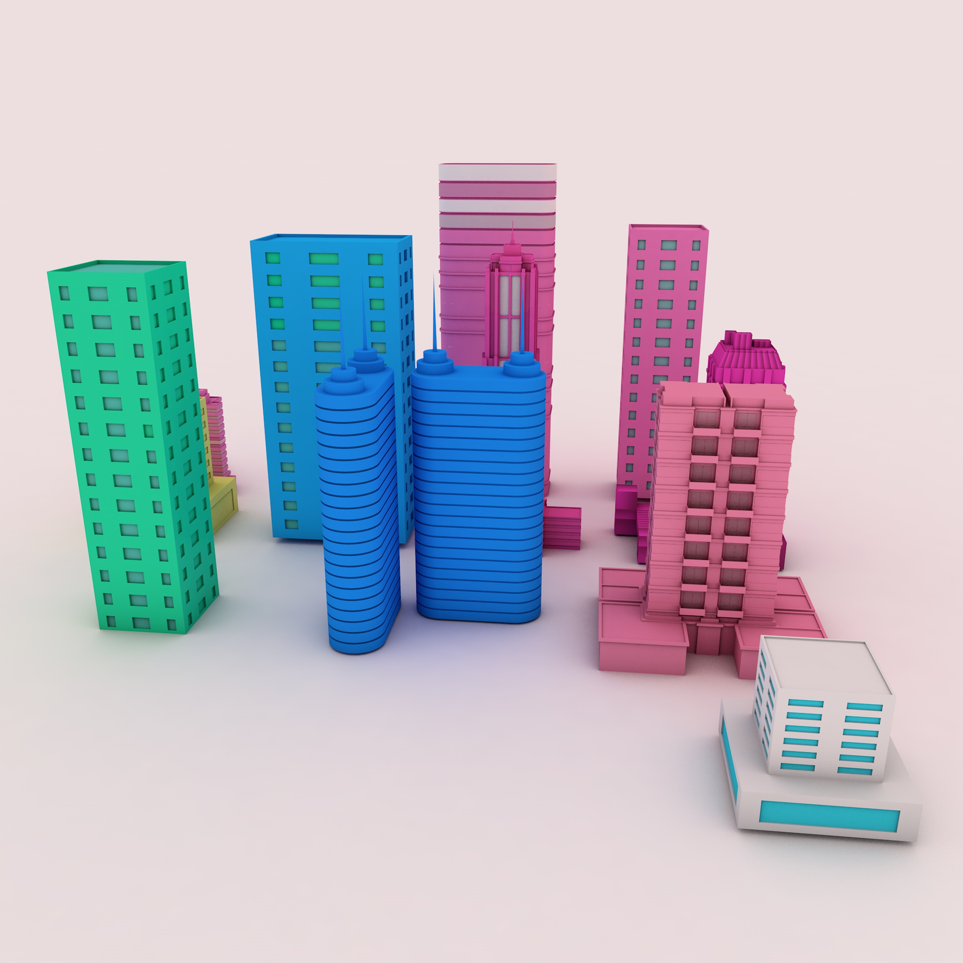 edifici 3d modello di cartone animato