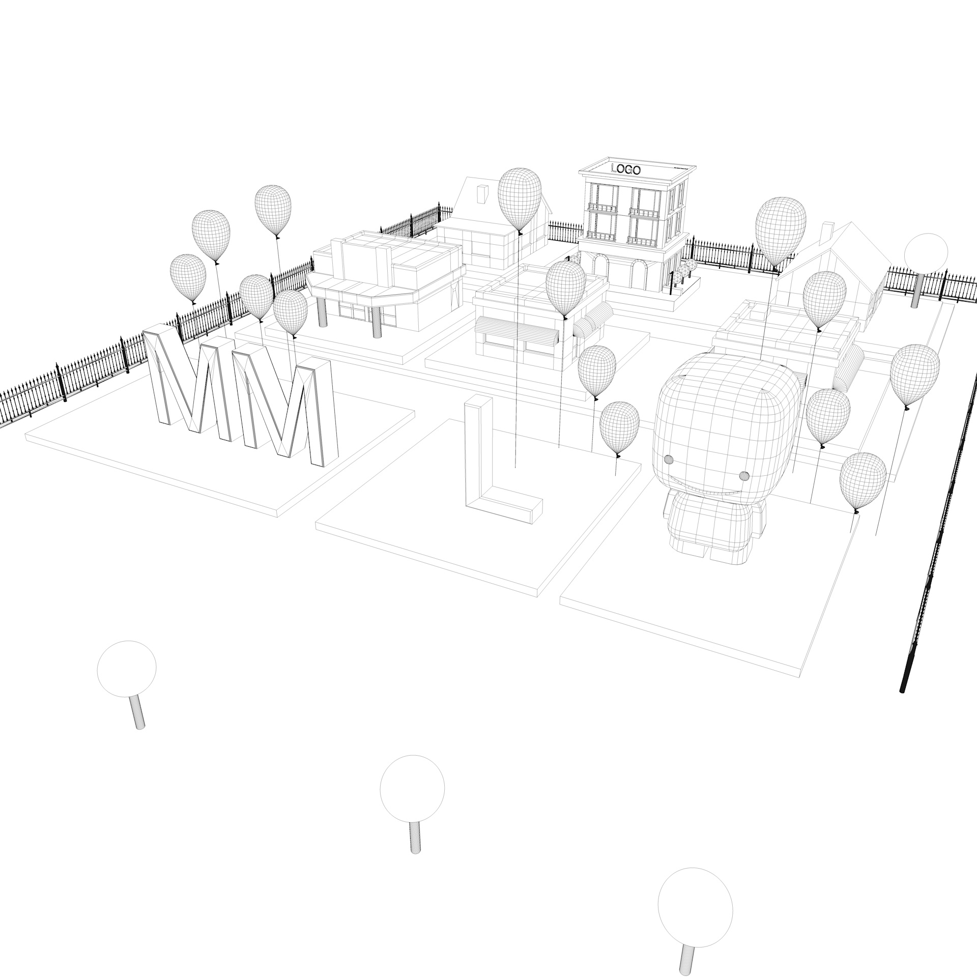 Modell des Karikaturgemeinschaftsgebäudes 3d
