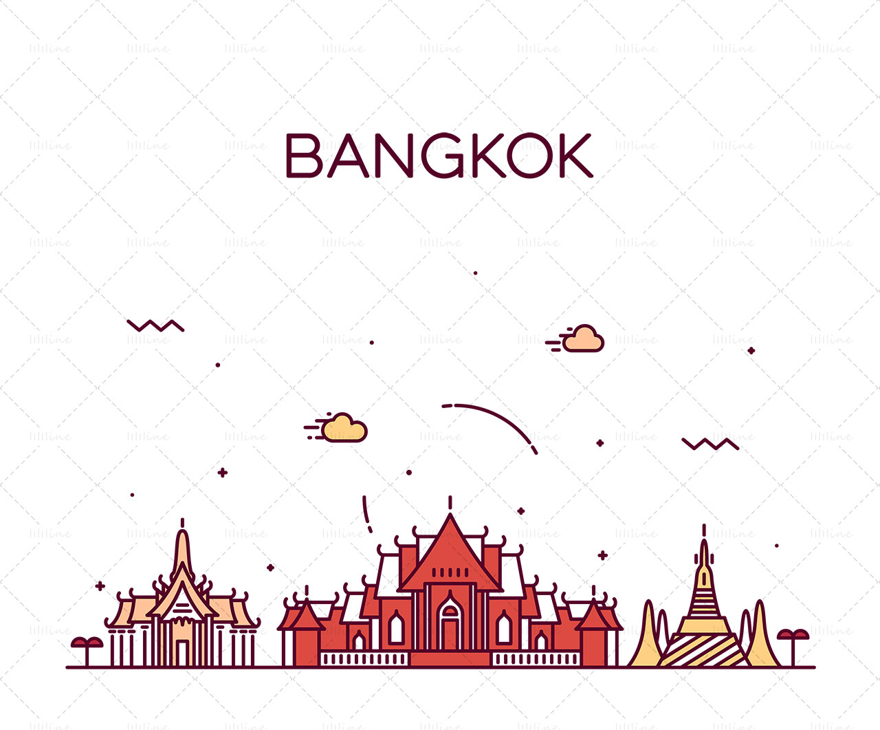 bangkok landmark building ai vector