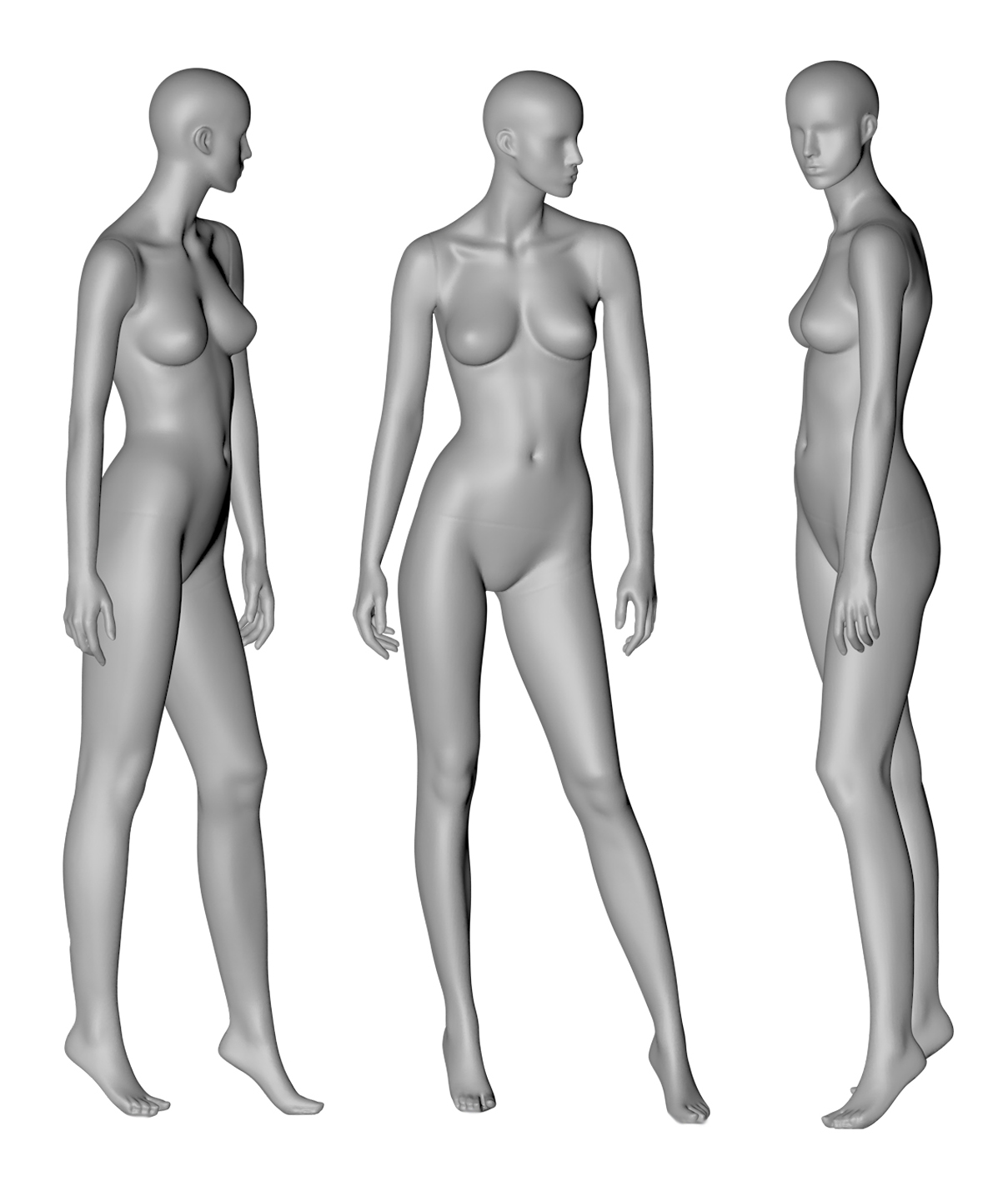 Manequim feminino em pé lateralmente modelo de impressão 3d