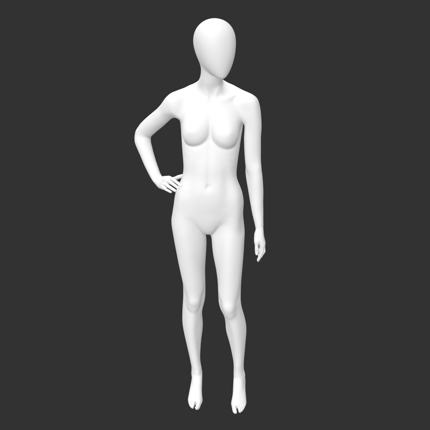 akimbo 3D印刷モデルを備えた立ち型の女性マネキン