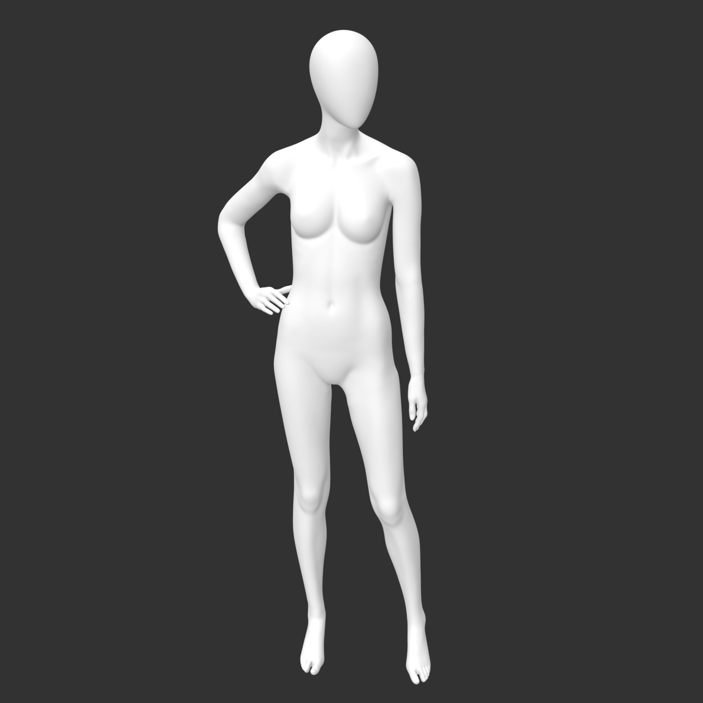 Vrouwelijke mannequin staan met akimbo breed 3D-printmodel