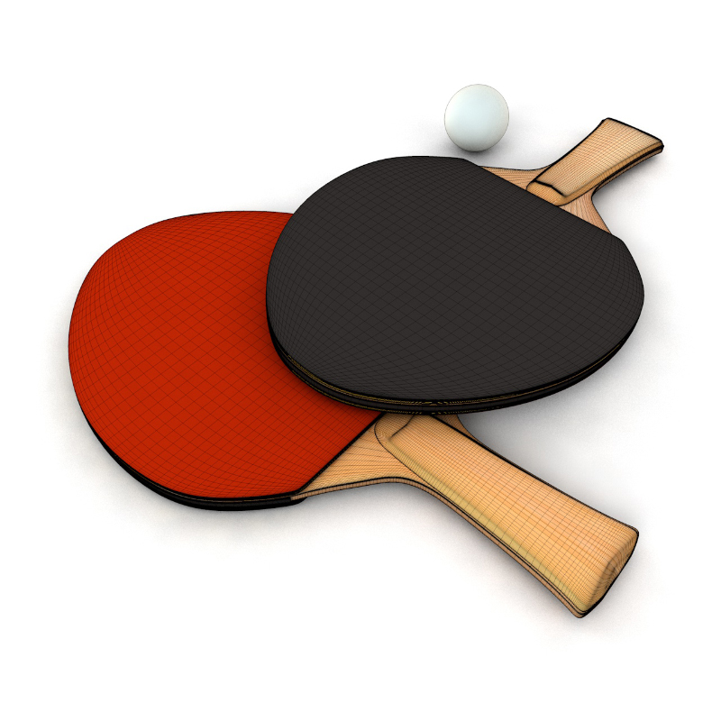 Modèle 3d de palette et balles de ping-pong