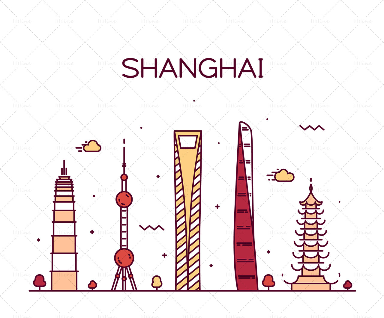 shanghai landmark bâtiment ai vecteur