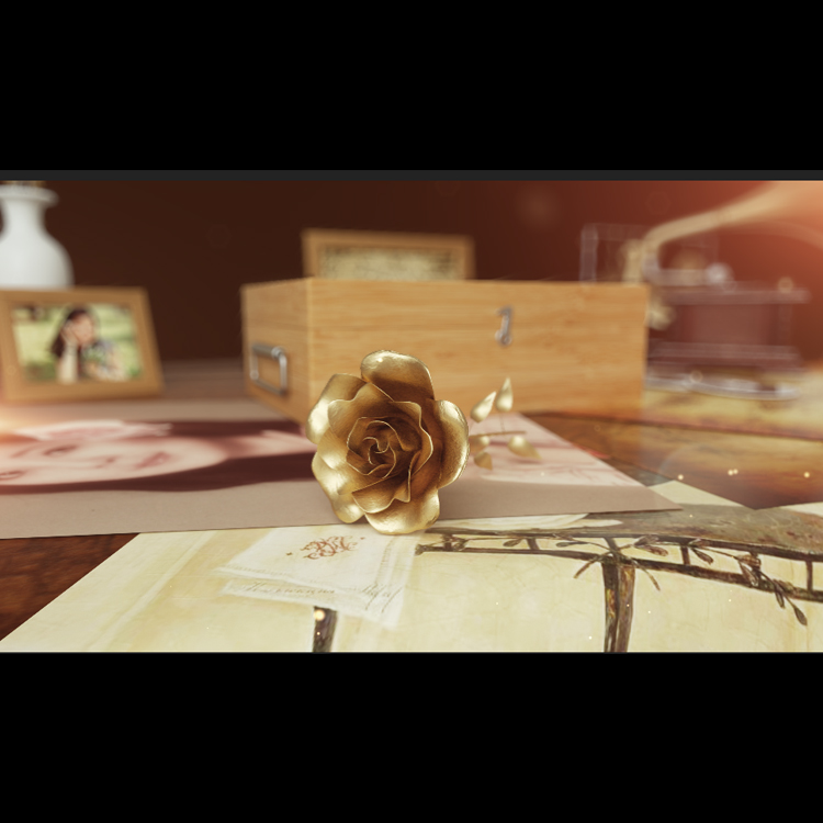 Masanın üzerinde gül büyüyen sahne 3d model animasyon
