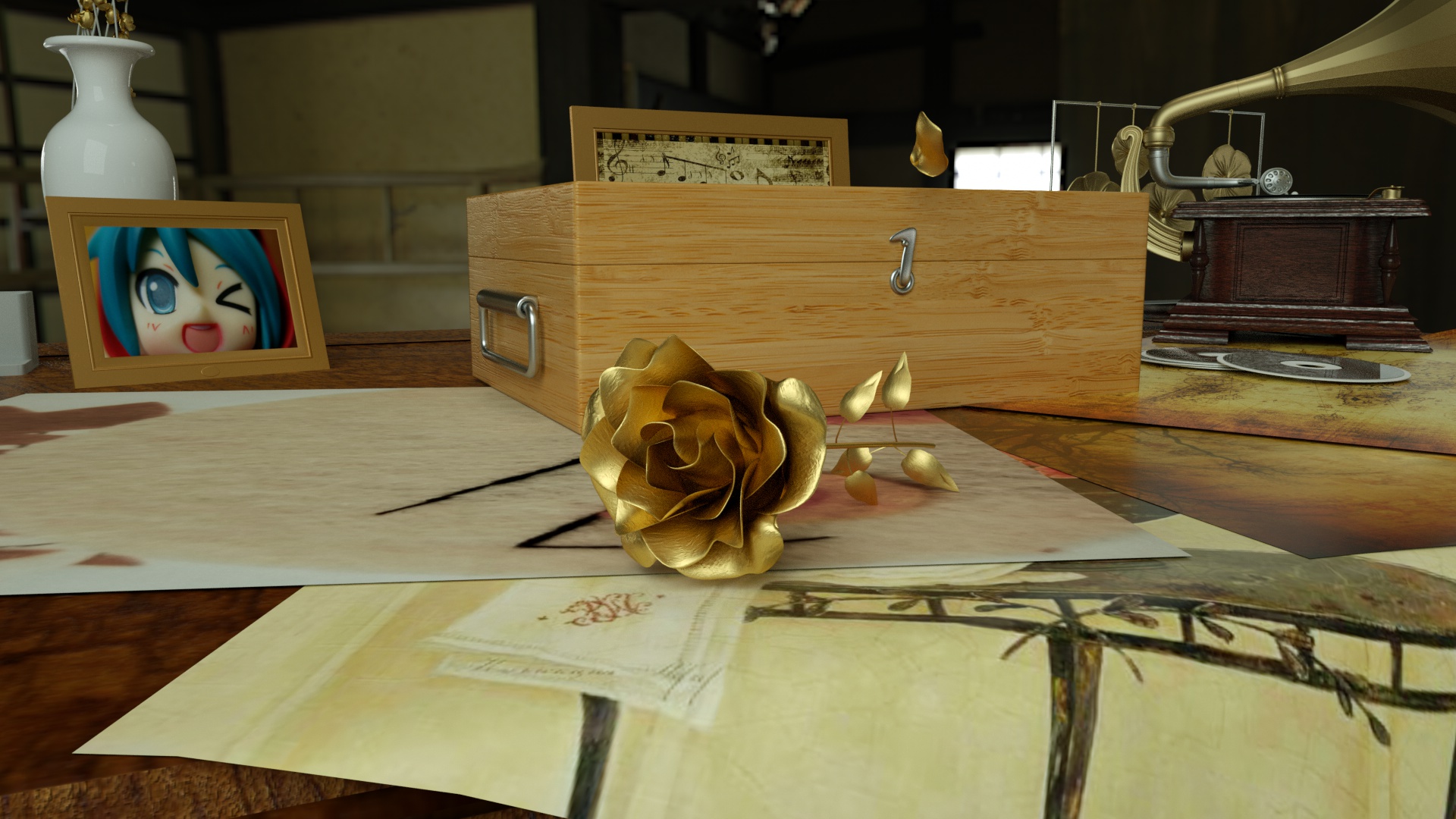 Rose Growing Scene on the desk 3d model animation