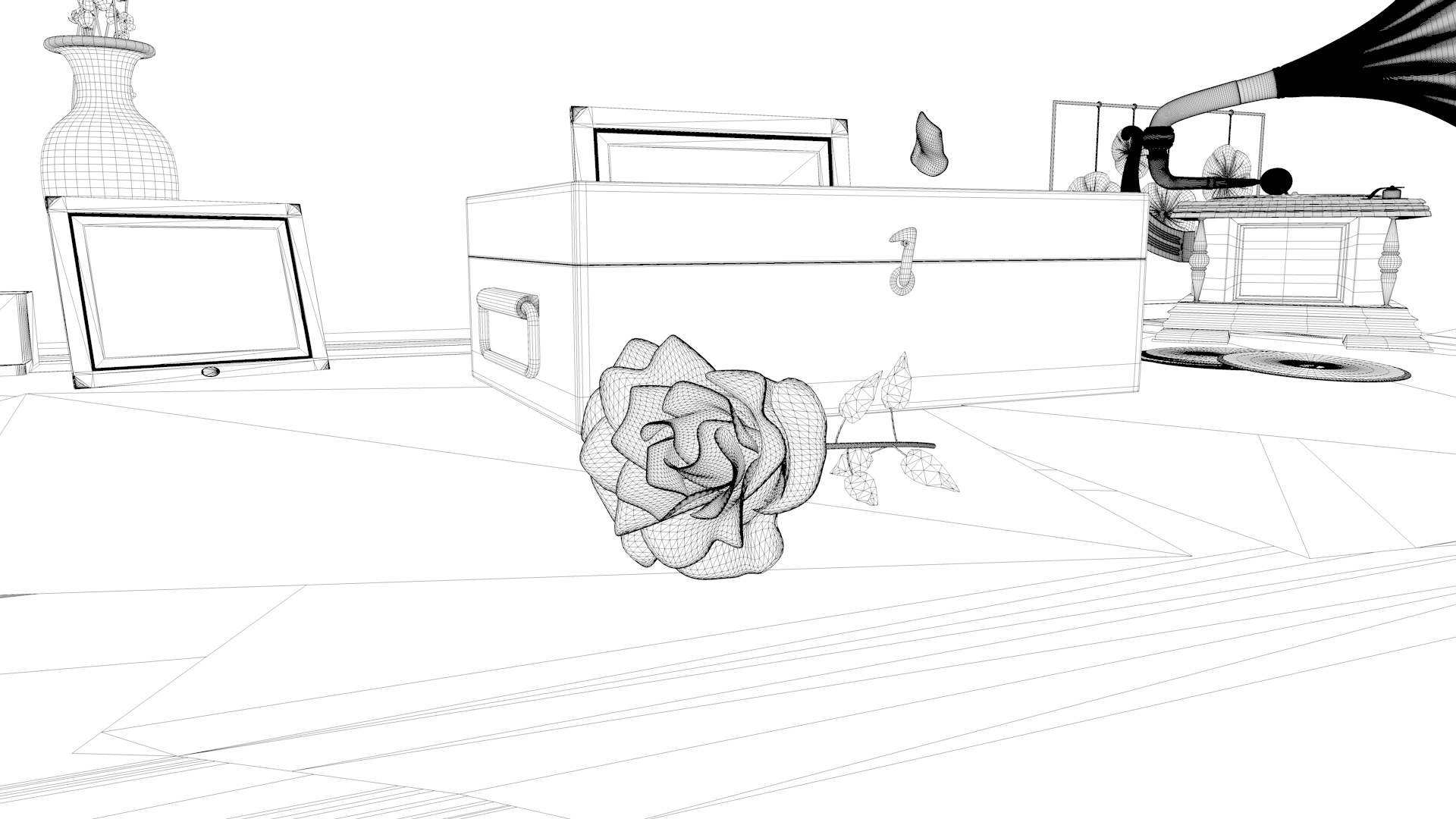 Rose croissant scène sur le bureau animation de modèle 3d
