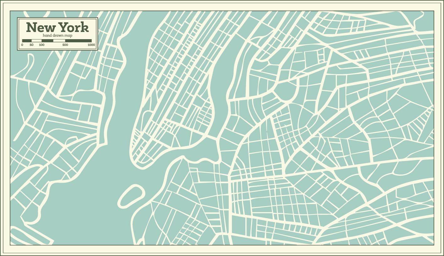 Ruční kreslení map Mezinárodních měst Vector AI