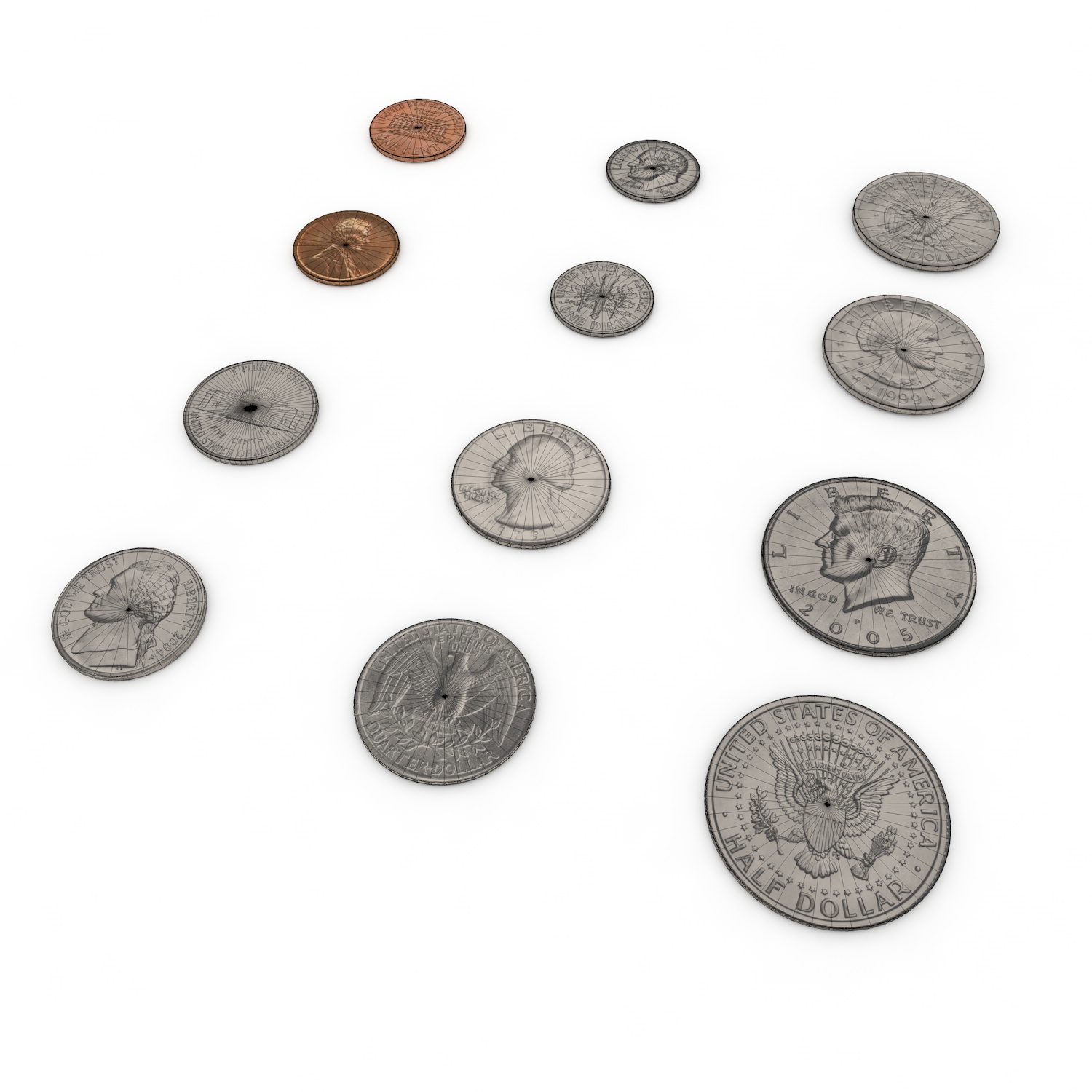 Amerikanisches Modell der Münzen 3d