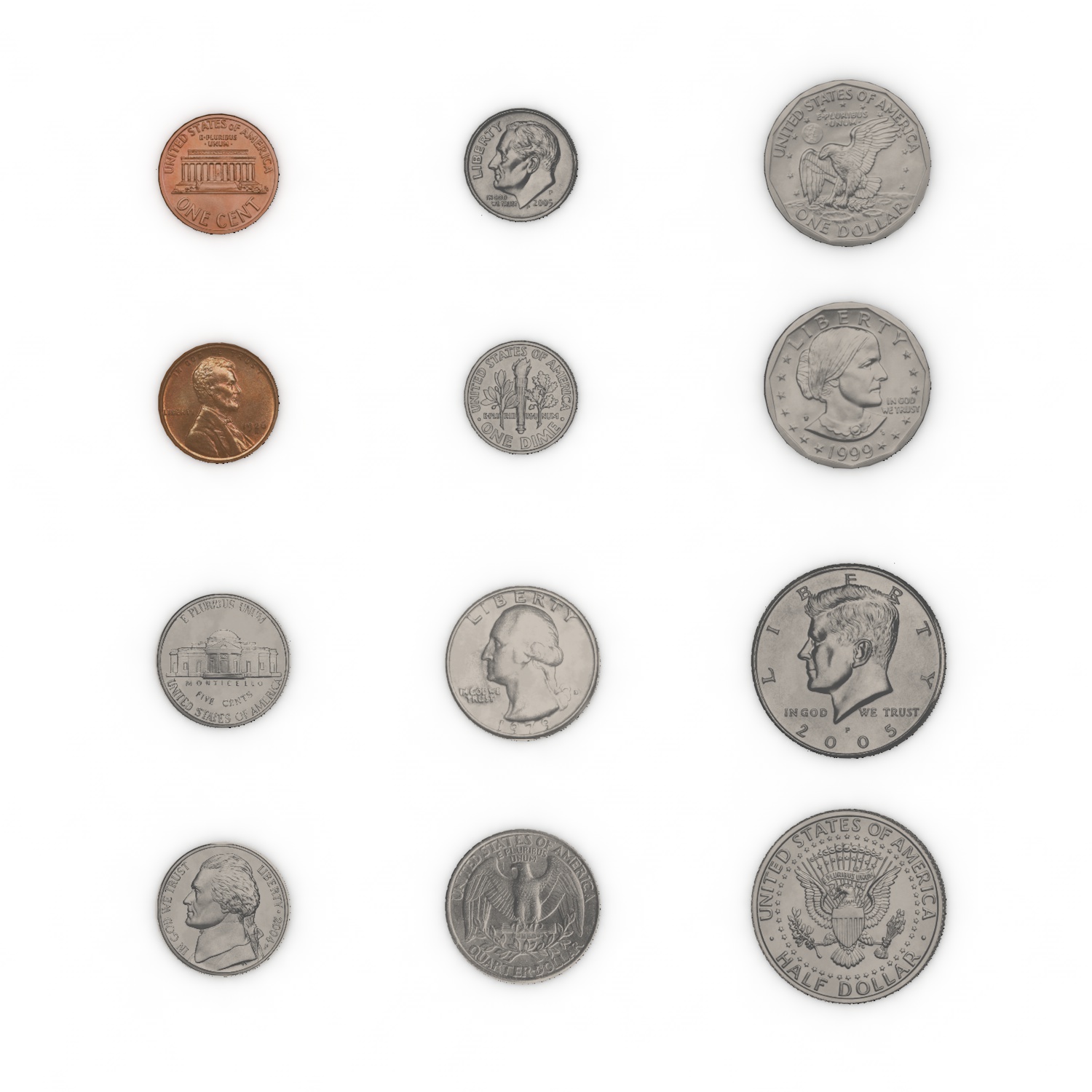 Amerikanisches Modell der Münzen 3d