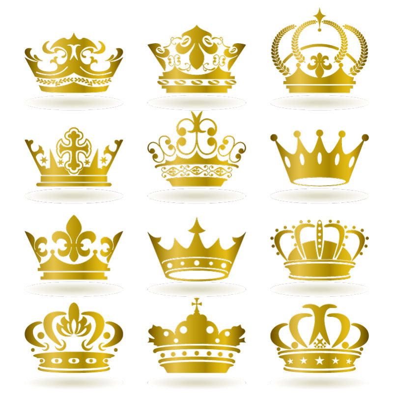 12 Gold Crowns Icons AI Vector
