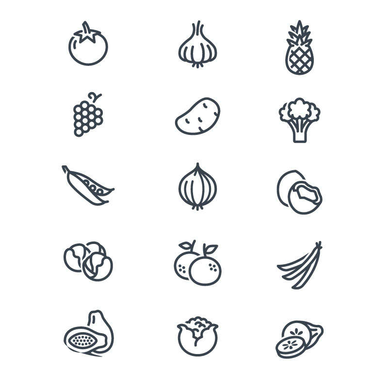 15 vegetabilske ikoner AI Vector
