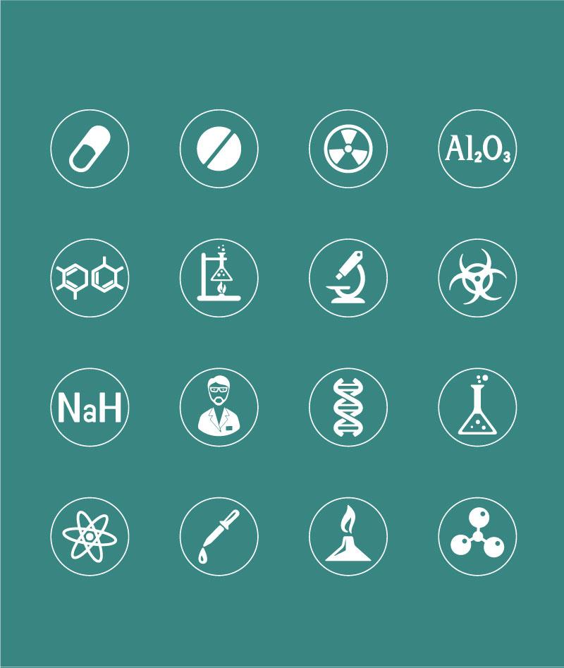 16 kjemi ikoner AI Vector
