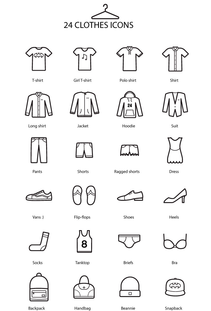 24 Kleidung Icons AI Vector