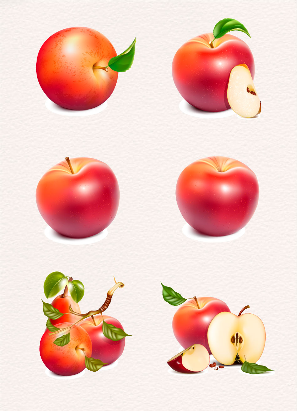 6 التفاح واقعية تصميم الرسوم البيانية AI Vector