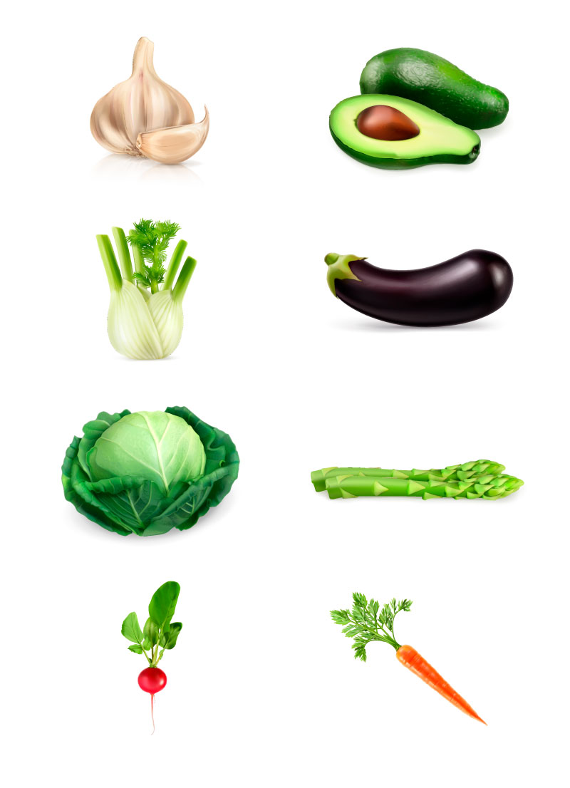 8 frukt vegetabilske fotorealistiske grafiske AI Vector